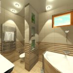 modern csíkos barna bézs fürdőszoba látványterv